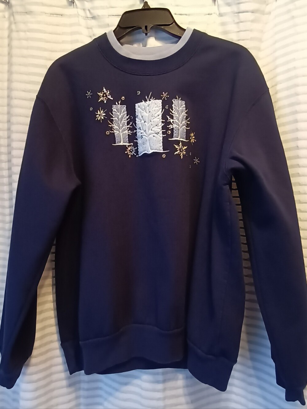 Vintage 90s Y2K Navy Blue Icicle Candles Holiday Crewneck XL  Women's